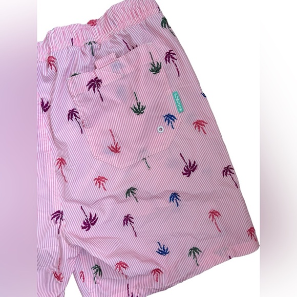 Bonobos Riviera Recycled Swim Trunks Pink Stripes Palm Trees  7” Inseam Size L - Picture 6 of 10